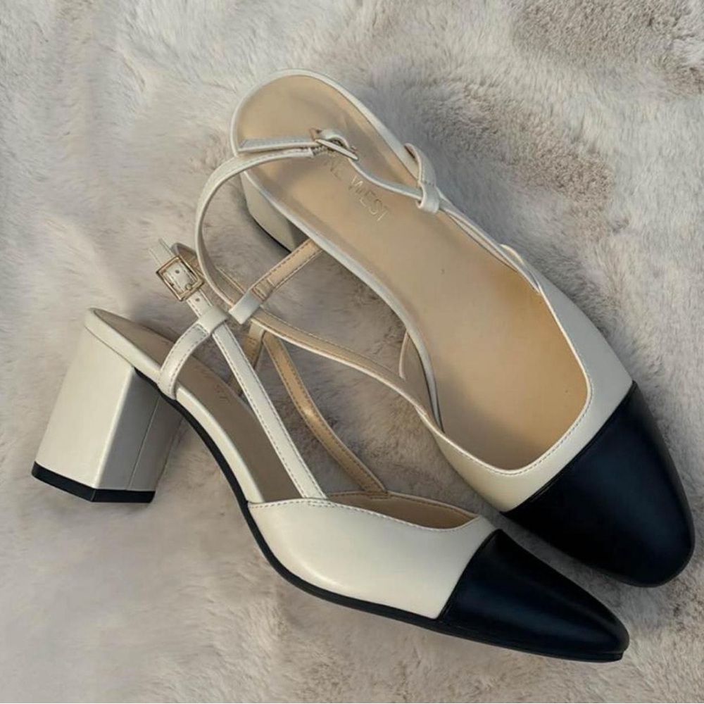 Nine West Black and Cream Block Heels